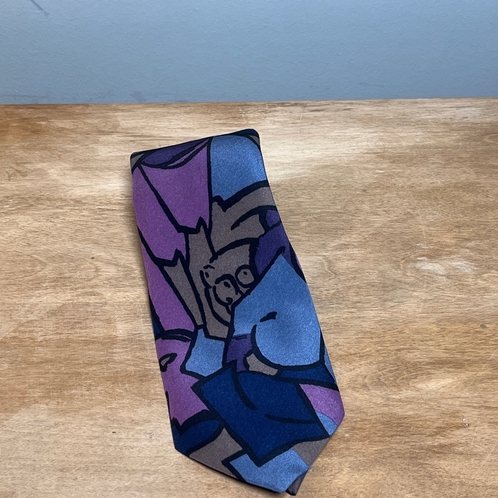 Pura Seta Italian silk tie Abstract Graphic Purple Blue